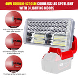 40W 4200LM LED Work Light Spotlight Rechargeable Outdoor Camping Lamp Flashlight for Milwaukee 14.4V-18V Li-ion Battery