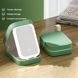 Rechargeable Compact LED Vanity Storage with Touch Screen Dimming Makeup Mirror Portable Necklace Earring Jewelry Box