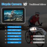 Bicycle Rear View Mirror - Clear Wide Range Back Sight, Rearview Reflector, Adjustable Left Right, 4.3'' Screen, Accessories
