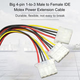 Metal Power Cable Wear-resistant Unique Big 4-pin 1-to-3 IDE Molex Male to Female Adapter