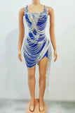 2024 Black Fashion Sexy Slim Fit Bag Hip Mini Short Silver Tassel Dance Stage Performance Dress