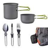 Multi functional portable outdoor cooking kit,equipped with pot and foldable spoon, fork, knife,used for camping picnics