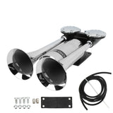 Loudspeaker Horn Silver Portable No Oxidation Dual Trumpet Horn Double Tube Zinc Alloy Lustrous for Train for Ship for Truck