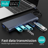 12 13 14 in 1 Docking Station USB3.0 Hub with Dual HDMI SD TF USB 3.1 USB-C 10GB PD 100W VGA RJ45 3.5mm Audio