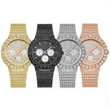 PINTIME Luxury Watch for Men Diamond Ice Out Quartz Wristwatch Stainless Steel Strap CZ Dial Waterproof 3br Casuals Reloj Hombre