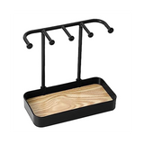 Organizer Stand, Necklaces Holder with Wooden Tray, Necklace Display Stand Jewelry Storage Hooks Black