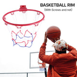 32cm Mounted Basketball Hoop Netting Metal Hanging Basket Basket-Ball Wall Rim with Screws Indoor Outdoor Sport
