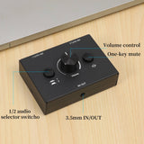 3.5mm 1 Output/1 Input 2 Output Splitter Switcher, Audio Switcher Box, One-Key Mute Button