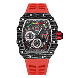 PINTIME Man Watch Chronograph Sport Quartz Wristwatch Silicone Strap Luminous Waterproof 3Bar Tonneau Case Clock Reloj Hombre
