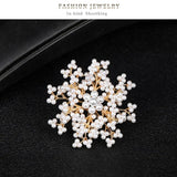 Crystal Solid Color Snowflake Fashion Exquisite Pearl Brooch Women's Jewelry