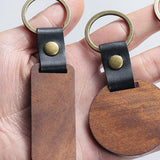 Wood Laser-Engraving Blanks Leather Strap Keychain Rectangular Key Chain