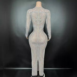 Sexy internet celebrity with the same fashionable dress style, full of diamond pearl design, waist cinching temperament