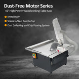 1600W Compact Tablesaw Portable 5000RPM Table Saw 40T Blade Dust Bag Adjustable Cut Depth and Angle 45° Bevel Cutting
