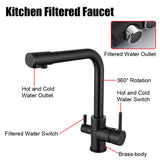 360° Swivel Hot and Cold Drinking Water Tap Double Outlet Mixer Taps Brass 3 Way Kitchen Filtered Faucet With Dual Handle