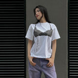 Europe And America Cross Border Fashion Underwear Printing Contrast Color Loose All-match Short Sleeve T-shirt Top