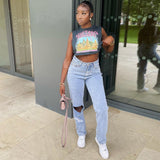 Women's Printed Sleeveless Short T-shirt