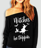Halloween Printed Off-the-shoulder Off-neck European And American T-shirt