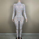 2024 stage performance costumes are full of pearl pattern design, shaping a slim and sexy runway jumpsuit