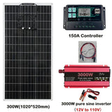 300W Solar Panel 12V to 110V/220V 3000W Pure Sine Wave Inverter Solars System Battery Charger Complete Power Generation