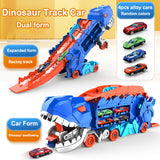 Toy Set Cool Swallowing Transforming Dinosaur Track with 4 Alloy Car Children's Gift