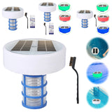 Chlorine-Free Solar Copper Pool Ionizer - 85% Less Chlorine, Auto Switch RGB Night Light, Up to 35000 Gal