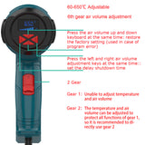 2000W 220V EU Plug Industrial Electric Hot Air Gun Thermoregulator LCD Heat Guns Shrink Wrapping Thermal Heater Nozzle Shovel