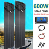 600W/300W Flexible Solar Panel Kit with 12V Battery Charger - Monocrystalline Cell Solar System for Outdoor Camping, Yacht, Car, RV, Boat