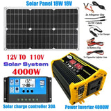 110V/220V 18W Solar Panel+30A Chargers Controller+4000W Modified Sine Wave Inverter Solars Panels System Power Generation Kit