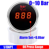 Red Light Digital 2" 52mm Pressure Gauge with Alarm 0~10 Bar Oil Press Meter 1/8NPT Sensor for Auto Car Boat Marine 12V 24V