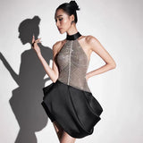 Host's Elegant with Waist Wrapped and Neck Hanging to Show Slim Chain Sexy Short Dress