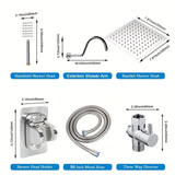 1Set High Pressure 20.32cm Rain Shower Head With Two-in-One Handhead Shower, Equipped 149.86cm Extra Long Hose, 3-Way Diverter, Adhesive Shower Head Holder, Extention Shower Arm, Square Shower Head Set (Short And Extended Styles)