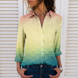 Women's 3D Digital Printing Gradient Color Polo Collar Top Youth Simplicity Casual Ladies Shirt