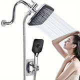 1Set High Pressure Square Rain Shower Head With High Pressure Handhead Shower, Equipped 149.86cm Extra Long Hose, 3-Way Diverter, Adhesive Shower Head Holder, Extention Shower Arm, Top Shower Head Set (Chromium Plating)