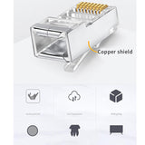 100Pcs CAT5E Pass Through RJ45 Modular Plug Network Connectors UTP 3/50Μ Gold-Plated 8P8C Crimp End For Ethernet Cable