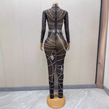 Black haute couture socialite sexy perspective sparkling rhinestone party evening dress