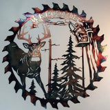 Deer Cut Rustic Forest Tree Sculpture Wall Art Animal Metal Artwork Decor For Home Garden