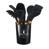 12PCS Silicone Kitchenware Non-Stick Cookware Kitchen Utensils Spatula Shovel Egg Beaters Wooden Handle Cooking Tool Set
