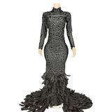 Direct sales of authentic temperament red carpet dresses, fashionable long dresses with trailing feathers for slimming effect