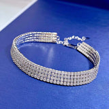 High Carbon Four Rows Full Rhinestone Couple Bracelet Sterling Silver
