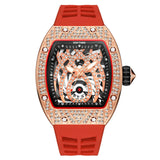 PINTIME Sport Watch for Men Silicone Strap Quartz Wristwatch Hip Hop Tonneau Case Waterproof 30m Spider Leopard Dial Reloj Gifts