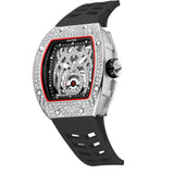PINTIME Man Watch Waterproof 30m Punk Quartz Wristwatch Silicone Strap Hollow Spider Pattern Leopard Print Dial Calendar Clock