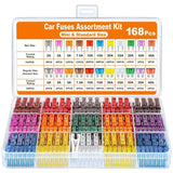 168Pcs Fuses Assortment Kit  (2A-40A) ,114 Mini Blade Fuses + 54 Standard Fuses for RV/Truck/Motorcycle/Boat