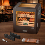 Cigar Humidor Cabinet,LED Lighting,Digital Hygrometer,2 Humidifiers,Cigar Tube,Desktop,Cedar Wood,with Drawer up to 100 Cigars