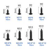 400PCS Screws Self-Tapping Screws,Black M2*4/5/6/8 M2.6*6/8/10/12 Cross Pan Head Self Tapping Metal Screws Set Assortment Kit