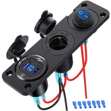 Aluminum Alloy Three In One USB Charging Dual QC3.0 Blue Screens Digital Voltmeter Cigarettes Lighter Switch Combination
