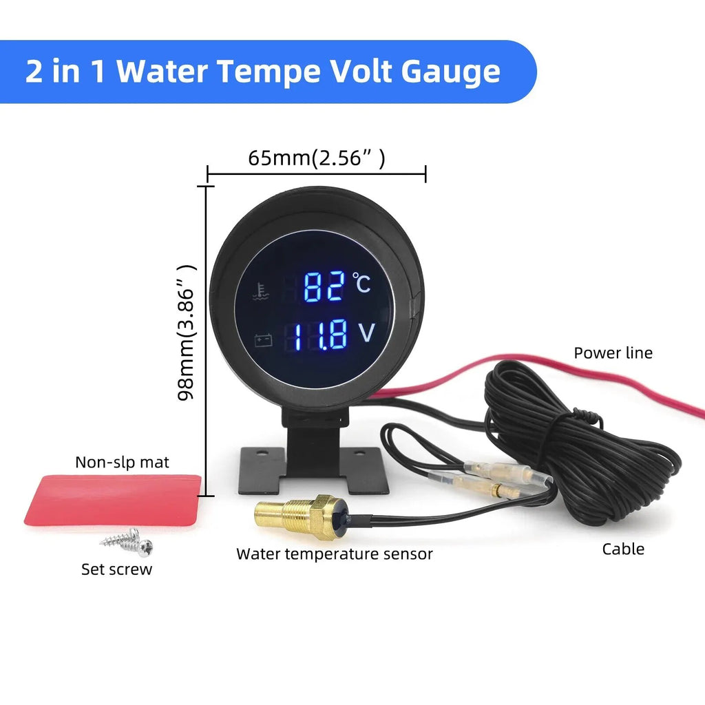 BG0009 Digital Car Truck Water Temp Gauge + Temperature Sensor Voltmeter Volt Voltage Meter 2 in 1 12V 24V Celsius Fahrenheit