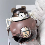 Big Capacity 1.1L Water Bottle Plastic Big Belly Cup Double Drinking Mouth Cute Straw Cup Student Portable Kettle