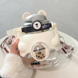 Big Capacity 1.1L Water Bottle Plastic Big Belly Cup Double Drinking Mouth Cute Straw Cup Student Portable Kettle