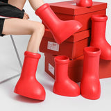 Big Red Knee High Boots Round Toe Balloon Slip on Ladies Casual Boots 2023 New Solid Color Brand High Quality Boots Fashion