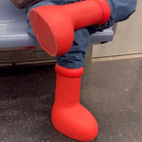 Big Red Knee High Boots Round Toe Balloon Slip on Ladies Casual Boots 2023 New Solid Color Brand High Quality Boots Fashion